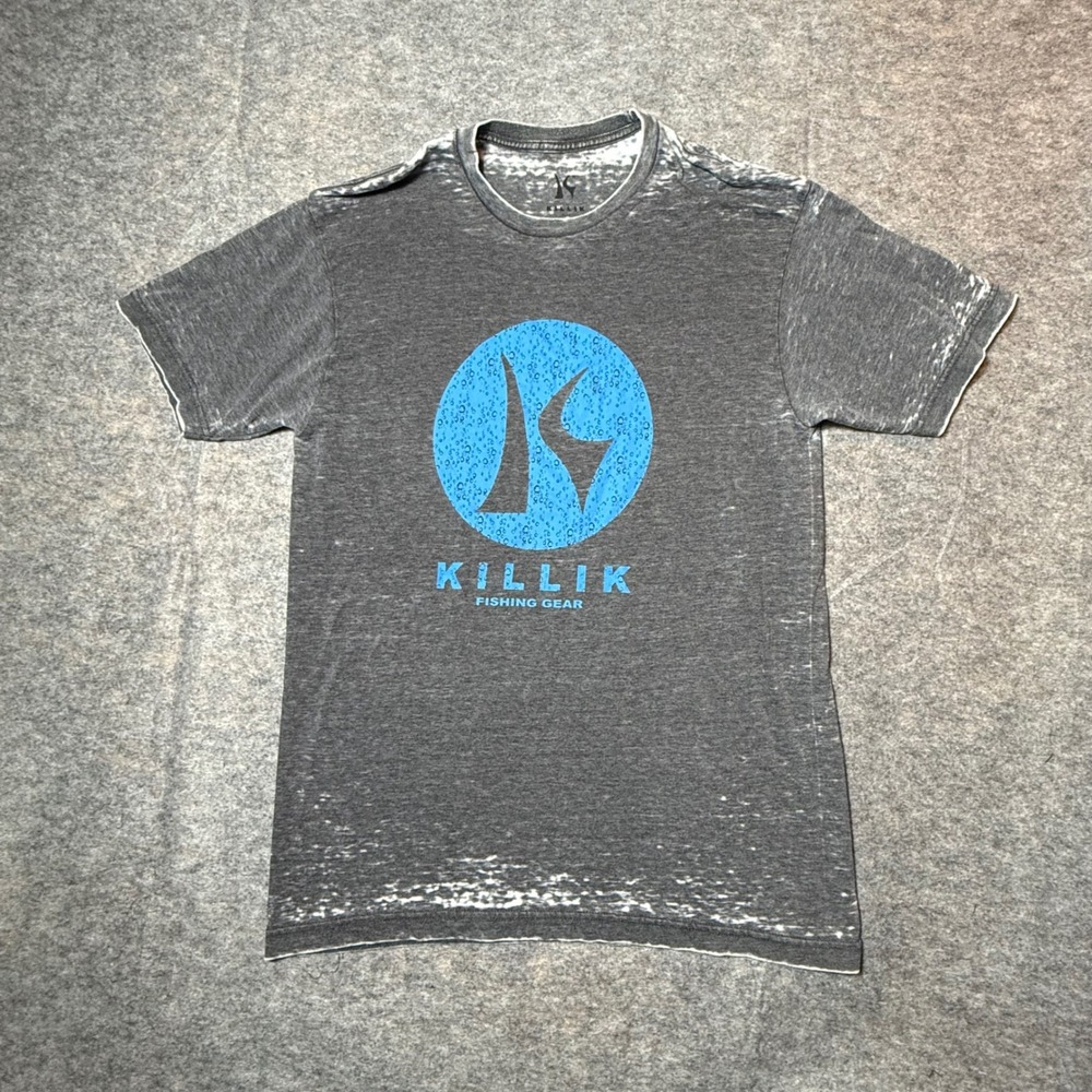 Killik Fishing Gear Mens T Shirt Large Gray Burnout Short Sleeve Graphic Tee